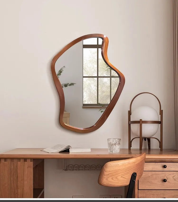 Nordic Minimalism Style Wall-Hanging Mirror Home Decoration Bathroom Makeup Mirror Creative Irregular Shape LED Light Hd Mirror