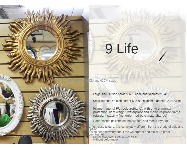 Sun Apollo Art Wall Mirror Decorative Bathroom Accessory Unique Champion Designs Reflective Art Piece Elegant Wall Decor