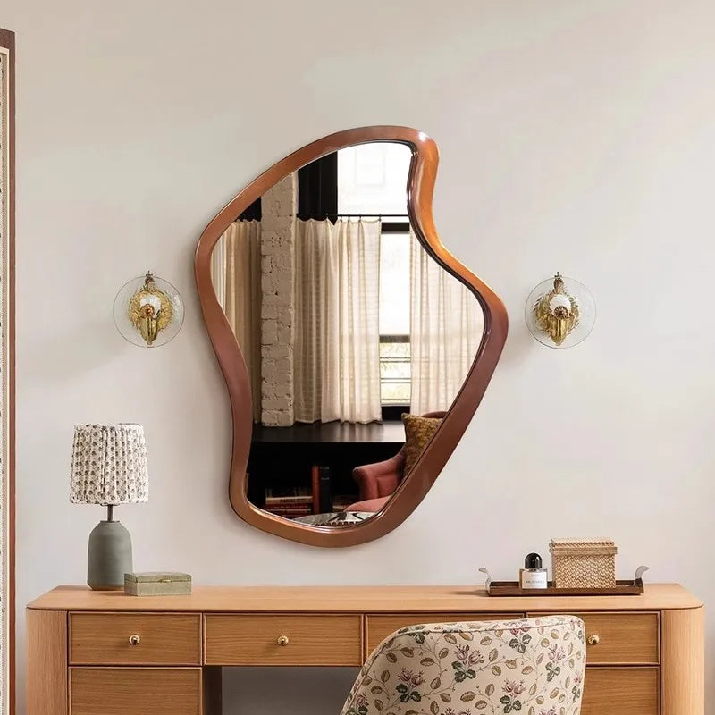 Nordic Minimalism Style Wall-Hanging Mirror Home Decoration Bathroom Makeup Mirror Creative Irregular Shape LED Light Hd Mirror