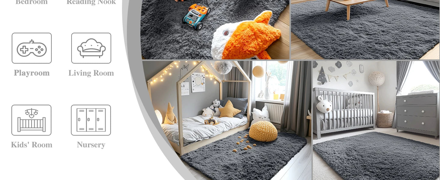 Olanly Large Area Rugs For Living Room Bedroom Soft Fluffy Shaggy Bedside Rug Indoor Floor Plush Carpet for Kids Dorm Home Decor
