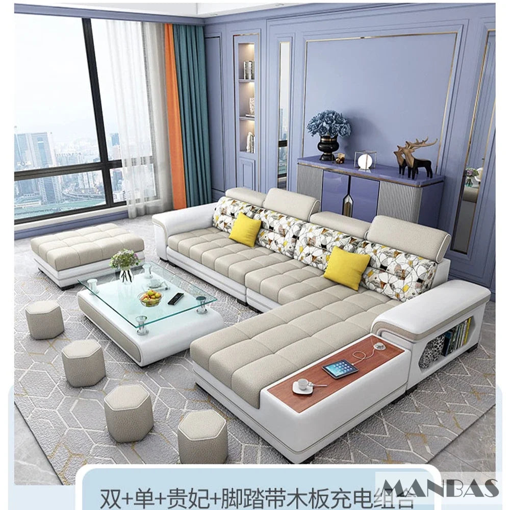 Big U-Shape Coth Living Room Sofa Sets with USB, Speaker, Stools,Bluetooth - Linlamlim Fabric Sectional Sofas for Home Furniture