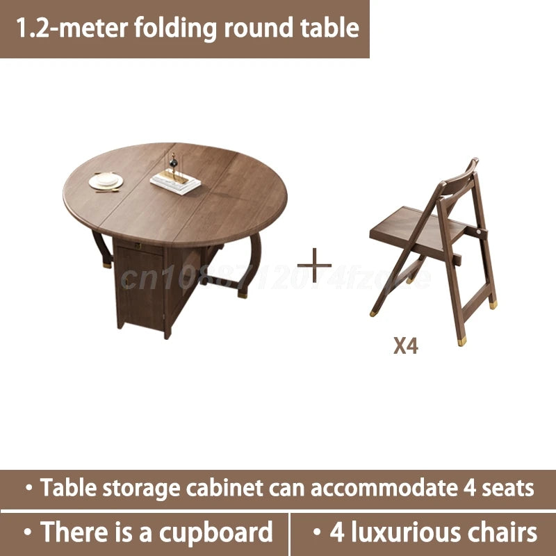 Foldable Dining Table Solid Wood Round Table 1.2m Multifunctional Dining Table And Chair Combination Furniture For Save Space