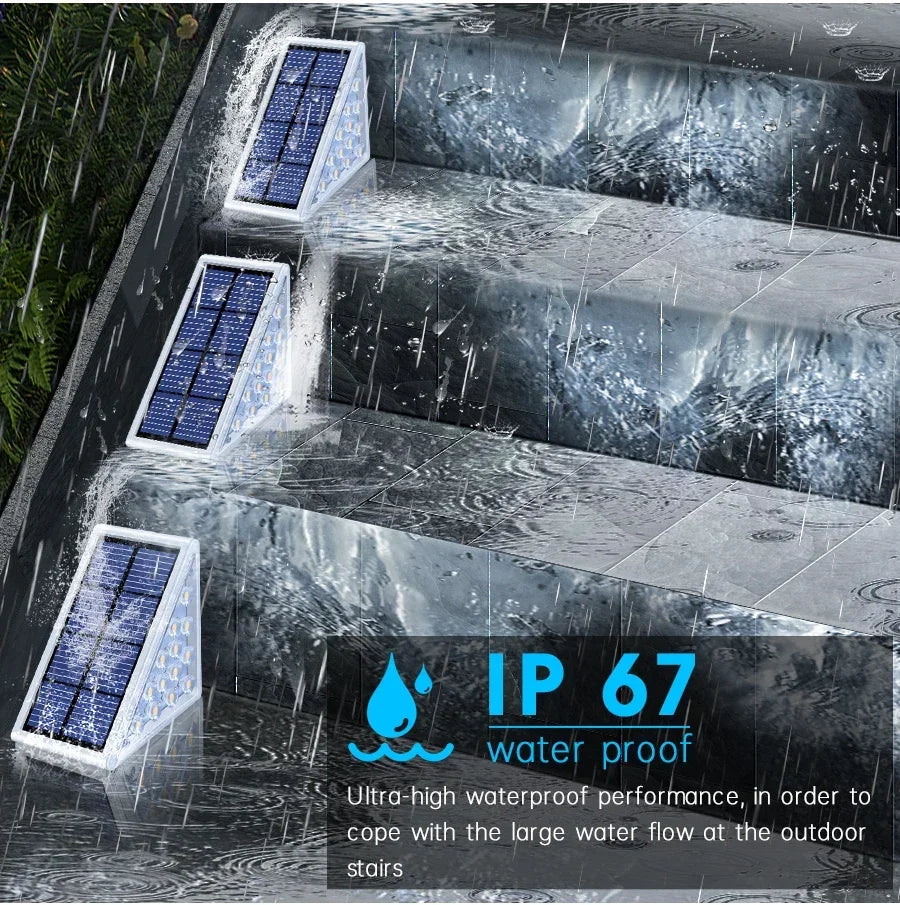 6pcs LED Step Lamp Stair Light Outdoor IP67 Waterproof Solar Light With Lens Anti-theft Decor Lighting For Garden Deck Path