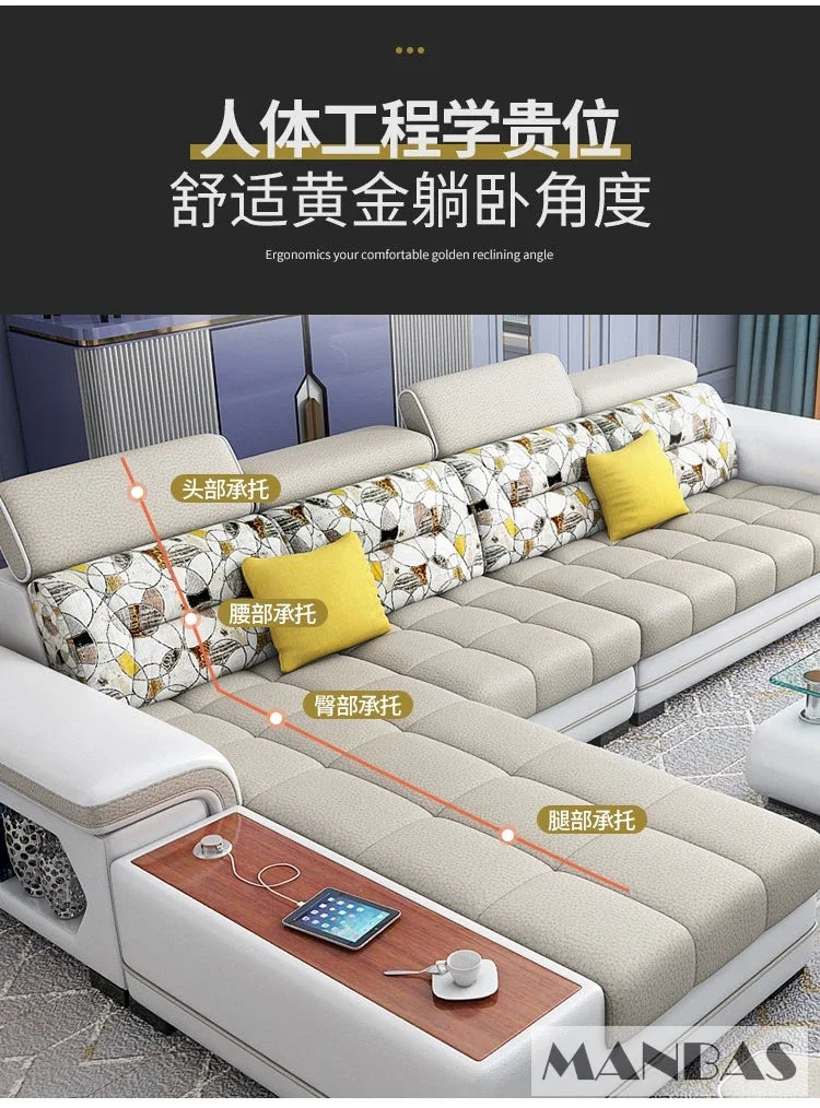 Big U-Shape Coth Living Room Sofa Sets with USB, Speaker, Stools,Bluetooth - Linlamlim Fabric Sectional Sofas for Home Furniture