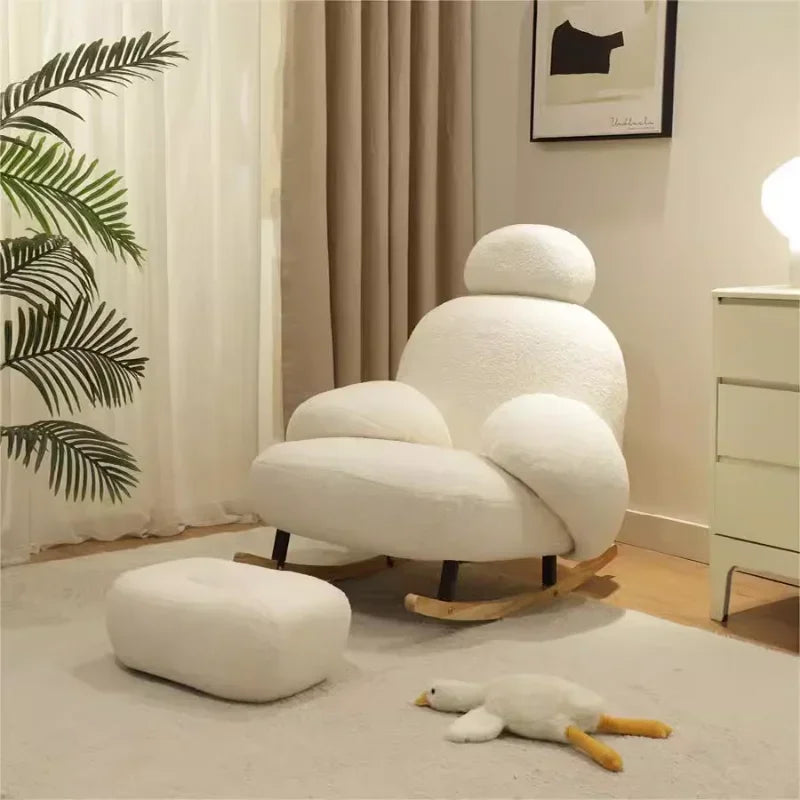 Home Cream Style Living Room Balcony Leisure Lazy Sofa, Light Luxury Bedroom Recliner, Nordic Rocking Chair, Housewarming Gift