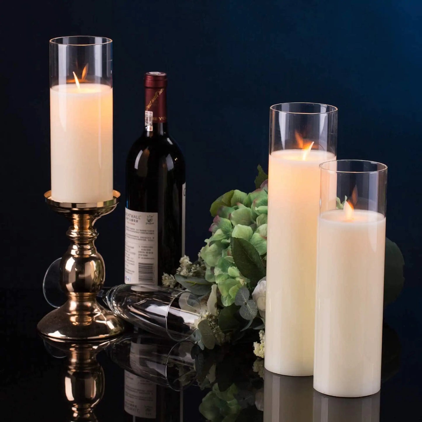 LED Candles with Remote Control Cycling Timer 8" 10" 12" Glass Flameless Candles Battery Operated Real Wax Pillars Glass