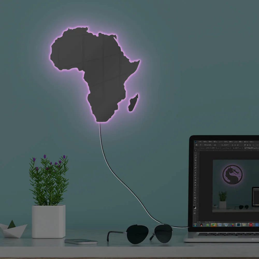 Map Of Africa Light Up Neon Sign For Bedroom Office Glowing African Map Geography Luminous Wall Mirror LED Lighting Home Decor