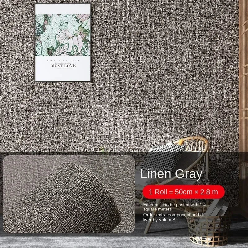 Linen Wallpaper Self-adhesive Waterproof Moisture-proof and Moldy Resistant 3D Wall Stickers Home Living Room Wall Decoration