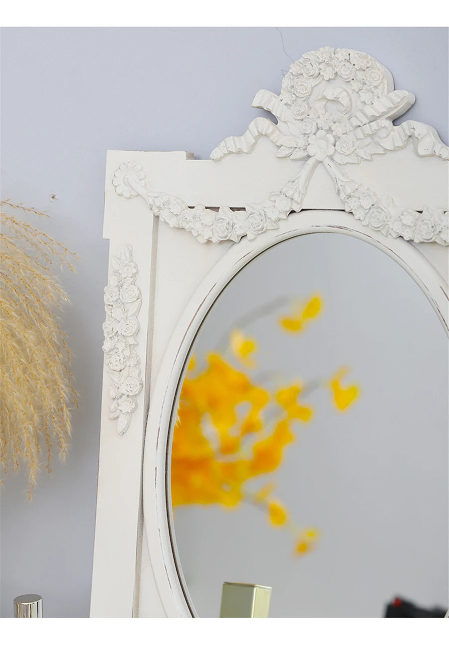 French Retro Makeup Mirror Dressing Table Pink Princess Decorative Mirror Wooden Resin Hand-carved Wall Mirror Wall Home Decor