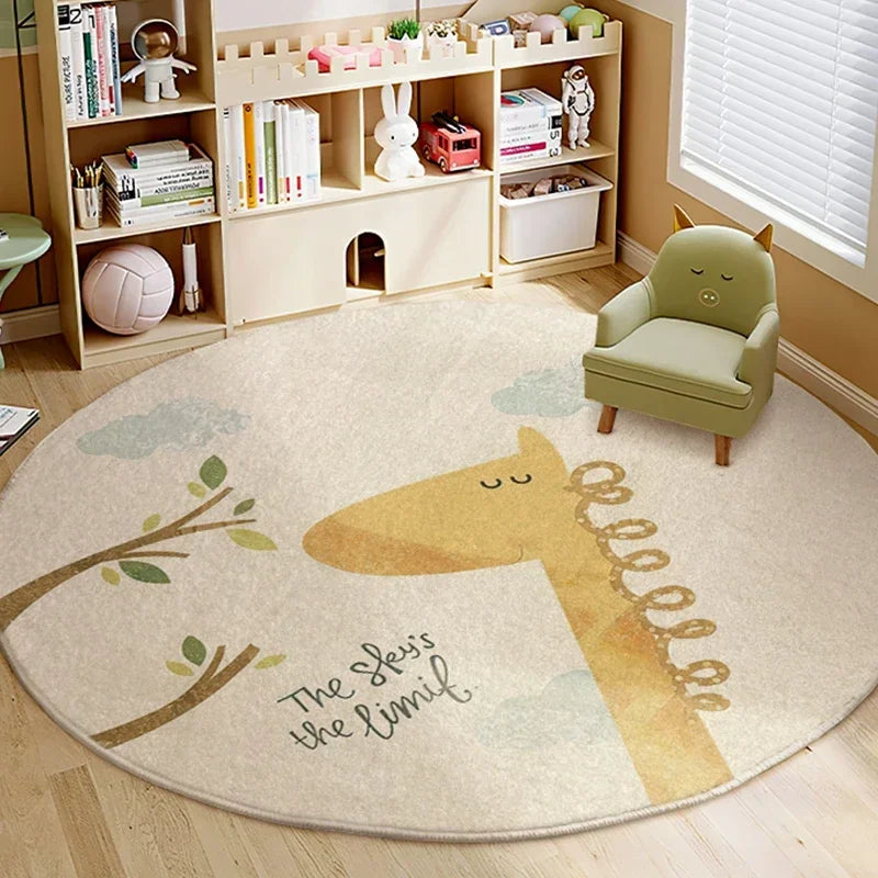 Cartoon Style Bedroom Decor lion pattern Carpet Cute Round Carpets for Living Room Thick Plush bedside Rug Fluffy Soft Floor Mat