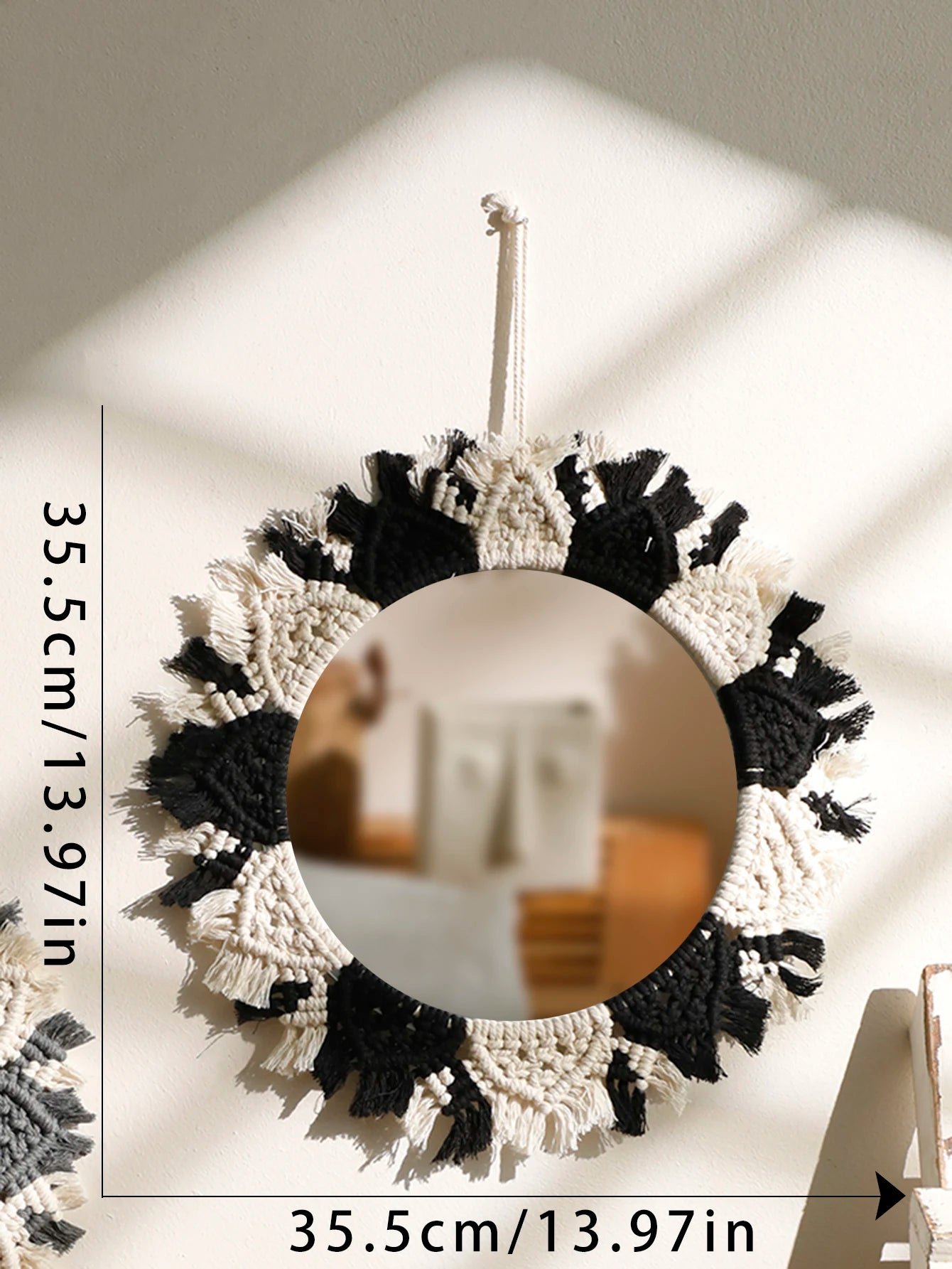 Macrame Mirror Black Gray Decorative Mirrors Boho Home Decoration Handmade Wall Decor Bedroom Living Room Decors Aesthetic Gift