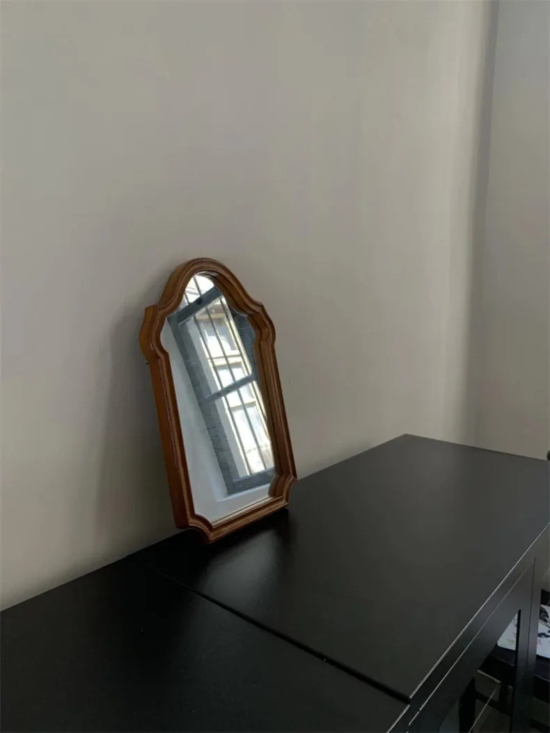 French Living Room Kitchen Decorative Mirrors Solid Wood Frame Homestay Makeup Mirror Retro Bedroom Wall-mounted Bathroom Mirror