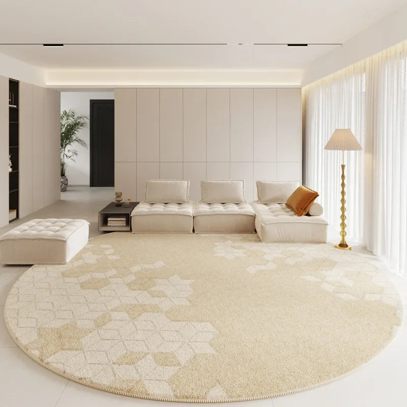 Modern Rugs for Bedroom Fluffy Soft Lounge Rug Thick Cloakroom Round Floor Mat Cream Living Room Decoration Anti-slip Carpet