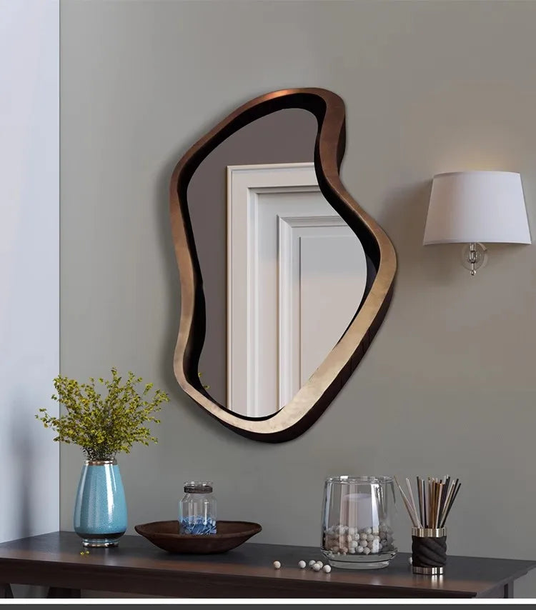 Nordic Minimalism Style Wall-Hanging Mirror Home Decoration Bathroom Makeup Mirror Creative Irregular Shape LED Light Hd Mirror