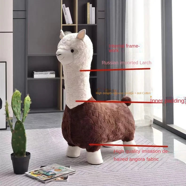 FULLOVE Cartoon Alpaca Stool Children's Casual Shoes Changing Stool Children's Household Living Room Decoration Doll Stool