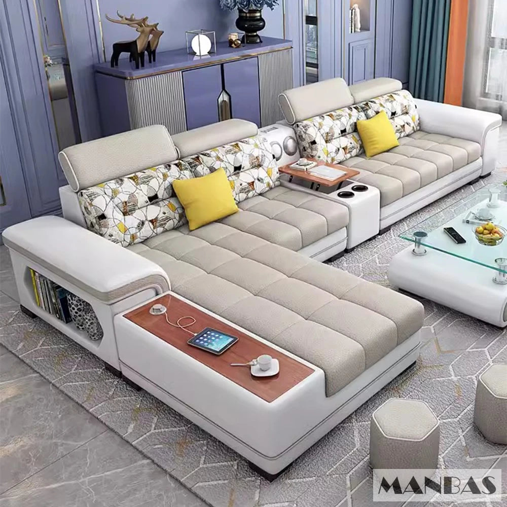Big U-Shape Coth Living Room Sofa Sets with USB, Speaker, Stools,Bluetooth - Linlamlim Fabric Sectional Sofas for Home Furniture