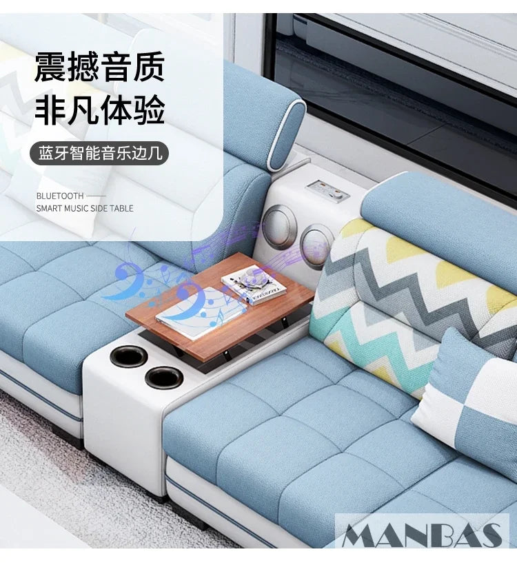 Big U-Shape Coth Living Room Sofa Sets with USB, Speaker, Stools,Bluetooth - Linlamlim Fabric Sectional Sofas for Home Furniture