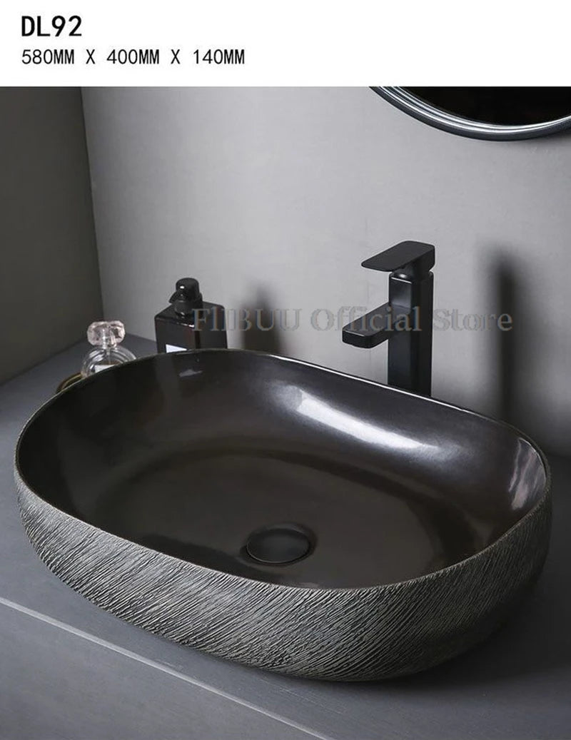 Ceramic Bathroom Vessel Sink Bowl Above Counter Art Single Sink Drain Lavatory Wash Hand Basin Household Countertop Wash Basin