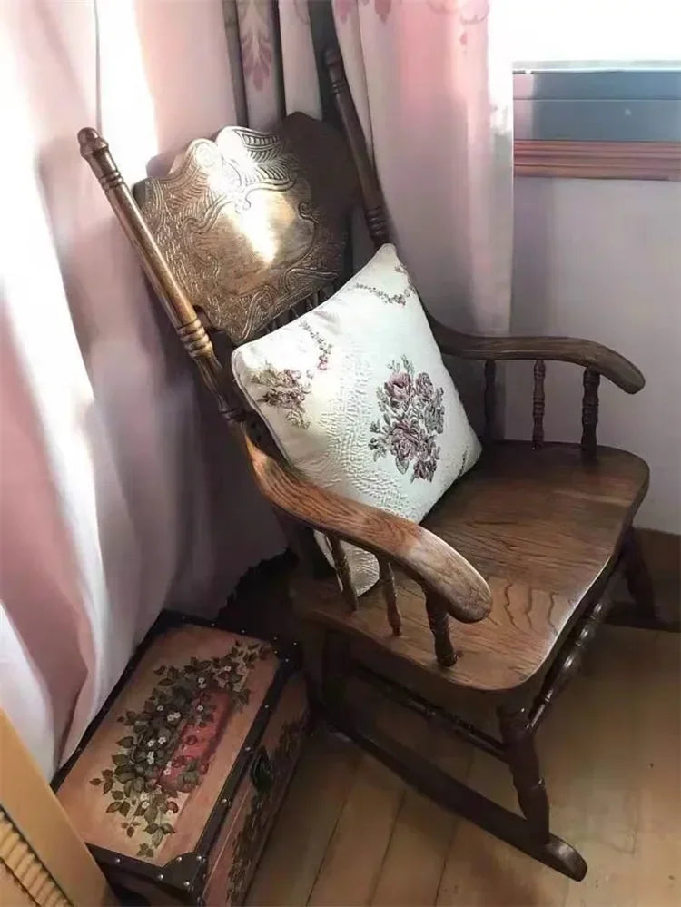 American Living Room Rocking Chairs Furniture Home Balcony Leisure Back Armchair for Adults Retro Homestay Dormitory Recliner Z