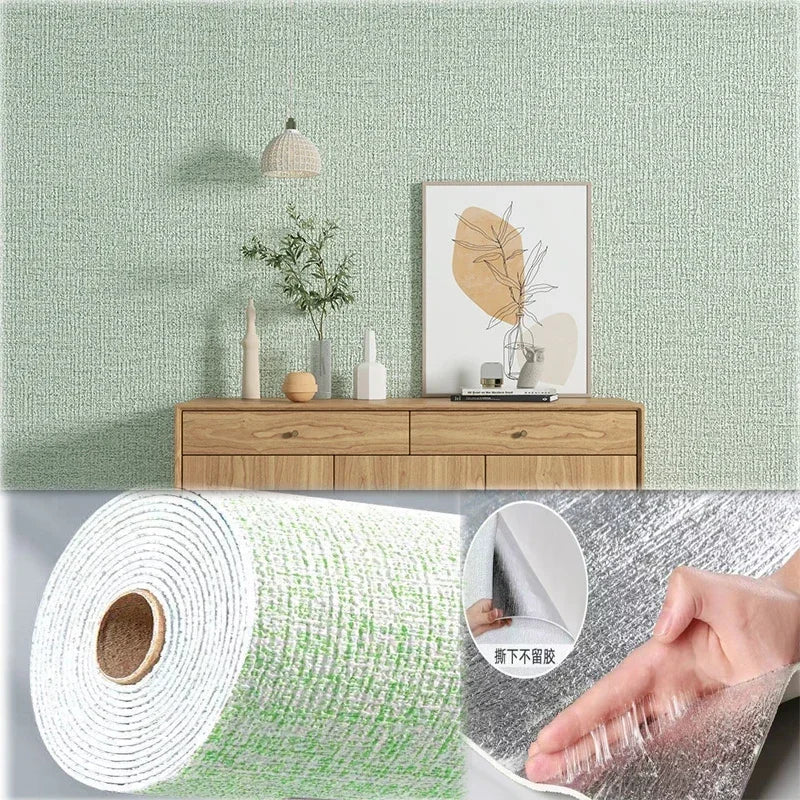Linen Wallpaper Self-adhesive Waterproof Moisture-proof and Moldy Resistant 3D Wall Stickers Home Living Room Wall Decoration