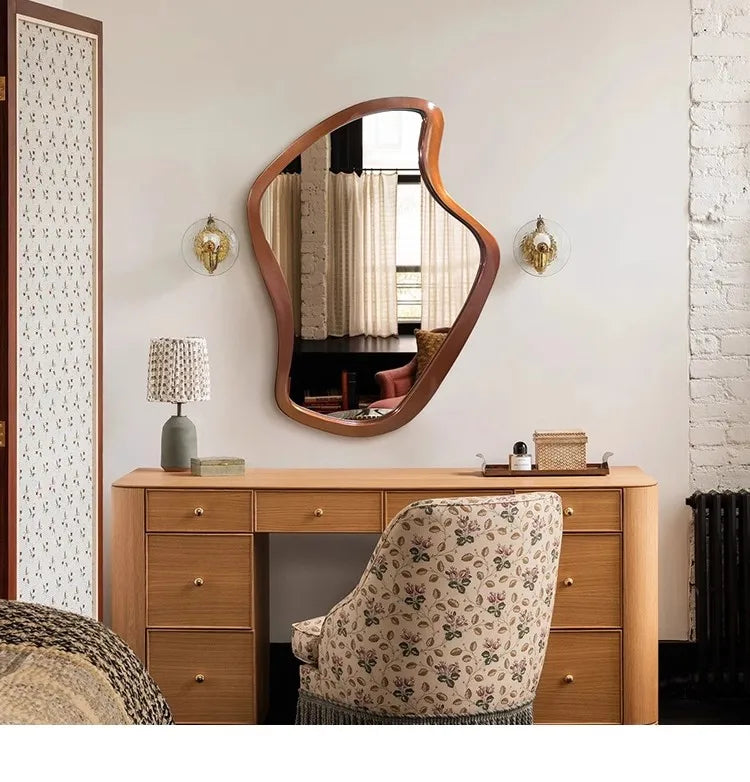 Nordic Minimalism Style Wall-Hanging Mirror Home Decoration Bathroom Makeup Mirror Creative Irregular Shape LED Light Hd Mirror