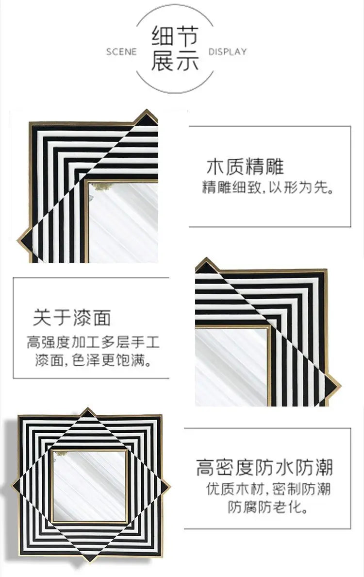 Nordic Wrought Iron Study Decorative Mirrors Modern Fitting Room Wall Hanging Mirror Simple Restaurant Kitchen Square Pendant