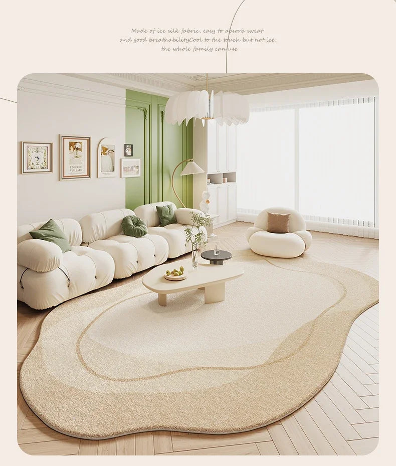Green Cream Rugs for Bedroom Large Area Living Room Decoration Irregular Shape Carpet Soft Fluffy Lounge Rug Anti-slip Study Mat