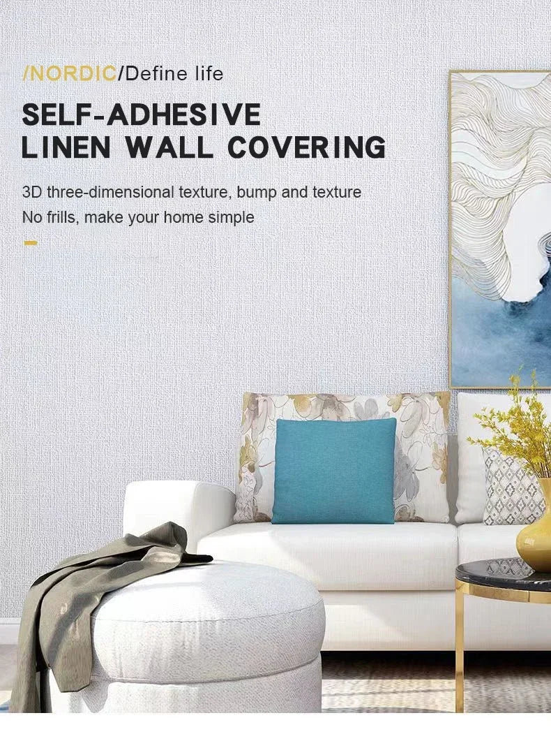 Linen Wallpaper Self-adhesive Waterproof Moisture-proof and Moldy Resistant 3D Wall Stickers Home Living Room Wall Decoration