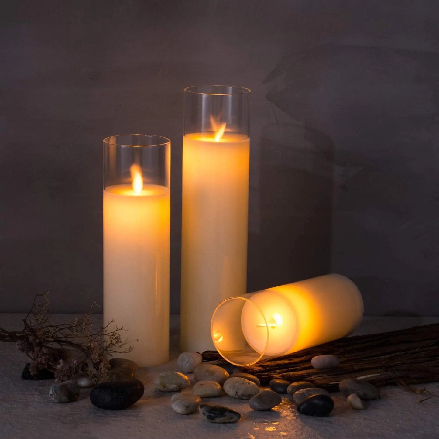LED Candles with Remote Control Cycling Timer 8" 10" 12" Glass Flameless Candles Battery Operated Real Wax Pillars Glass
