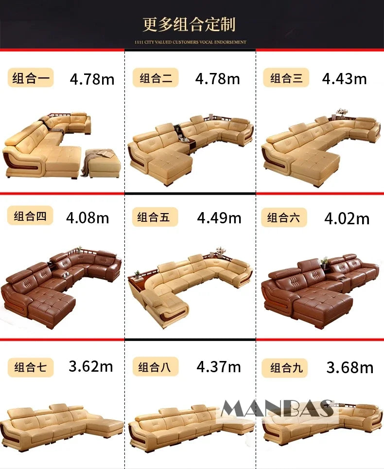 Linlamlim Premium Italian Genuine Leather Sofa Set Big Sectional Couch Living Room Sofas With Adjustable Headrest Home Furniture