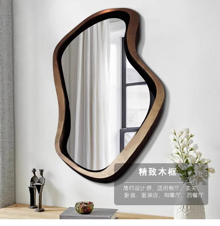 Nordic Minimalism Style Wall-Hanging Mirror Home Decoration Bathroom Makeup Mirror Creative Irregular Shape LED Light Hd Mirror