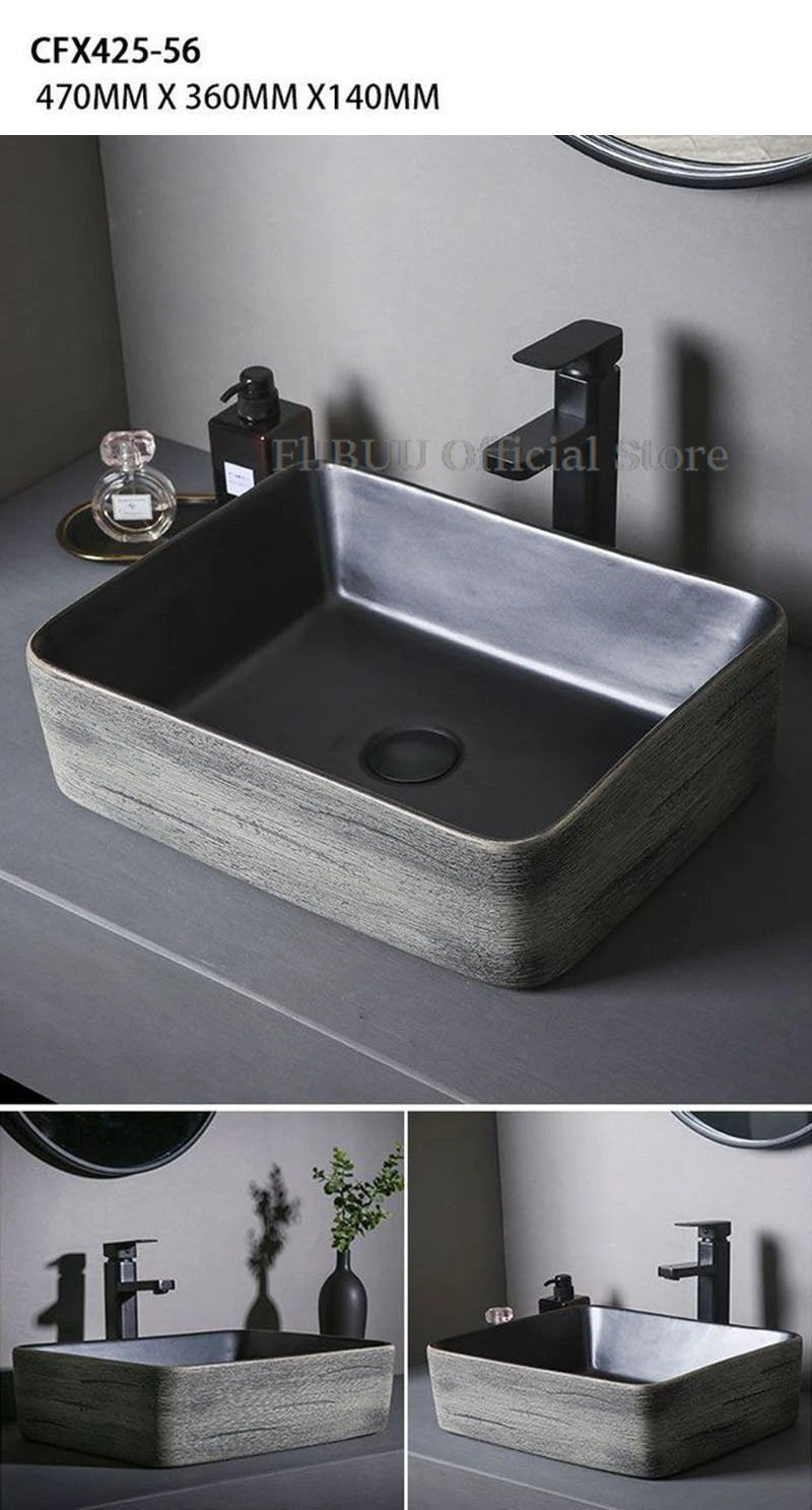 Ceramic Bathroom Vessel Sink Bowl Above Counter Art Single Sink Drain Lavatory Wash Hand Basin Household Countertop Wash Basin