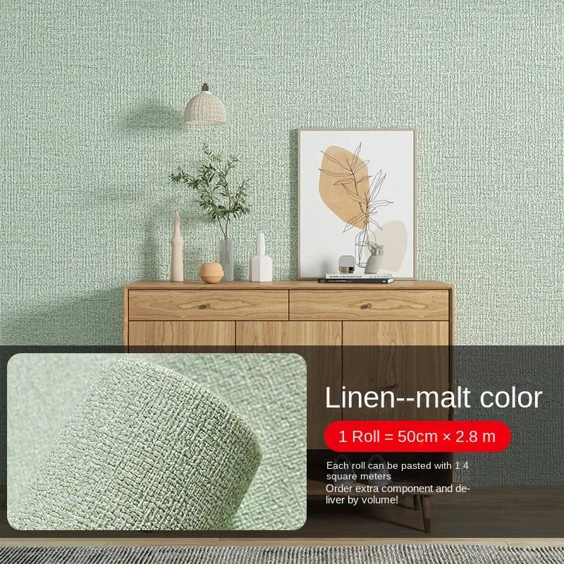 Linen Wallpaper Self-adhesive Waterproof Moisture-proof and Moldy Resistant 3D Wall Stickers Home Living Room Wall Decoration