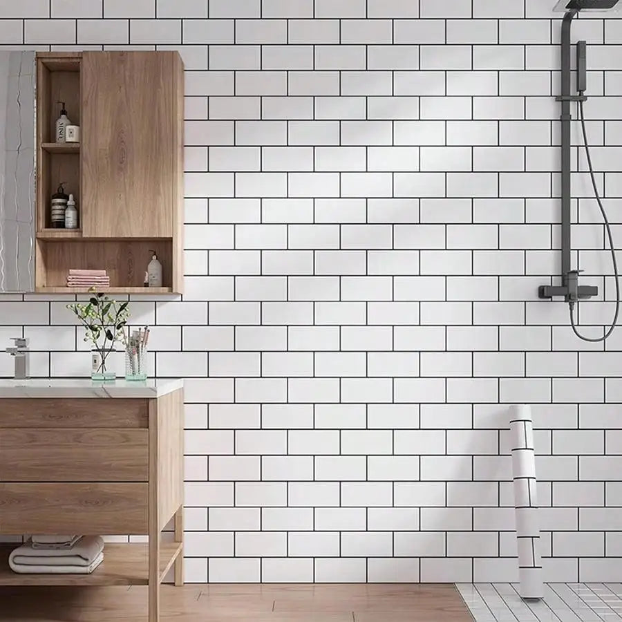 White/Black Brick Waterproof Oil-Proof Wallpaper for Kitchen Countertop Cabinet Decor Self Adhesive Removable Wall Stickers