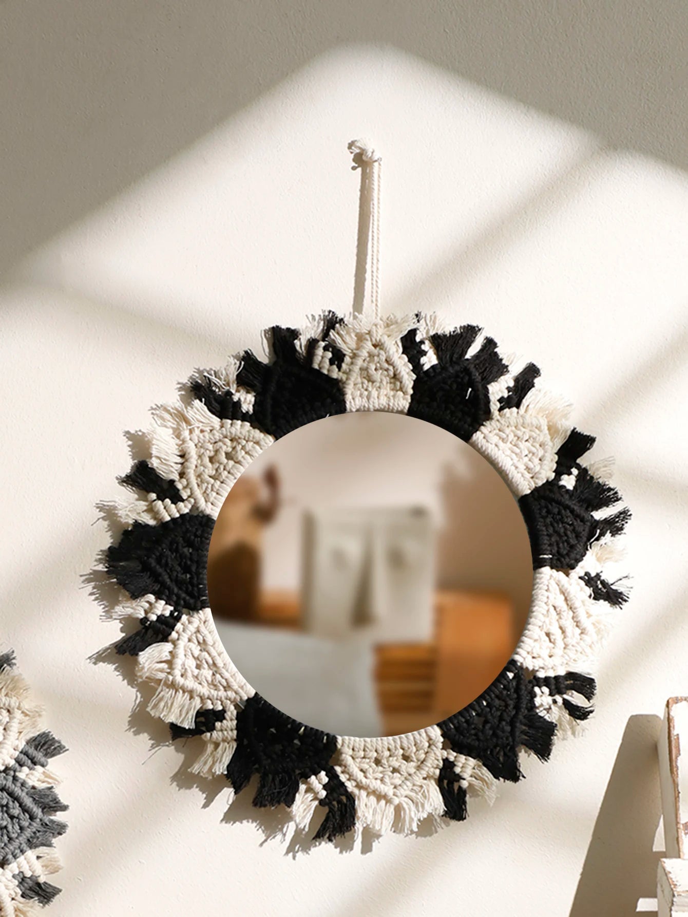 Macrame Mirror Black Gray Decorative Mirrors Boho Home Decoration Handmade Wall Decor Bedroom Living Room Decors Aesthetic Gift