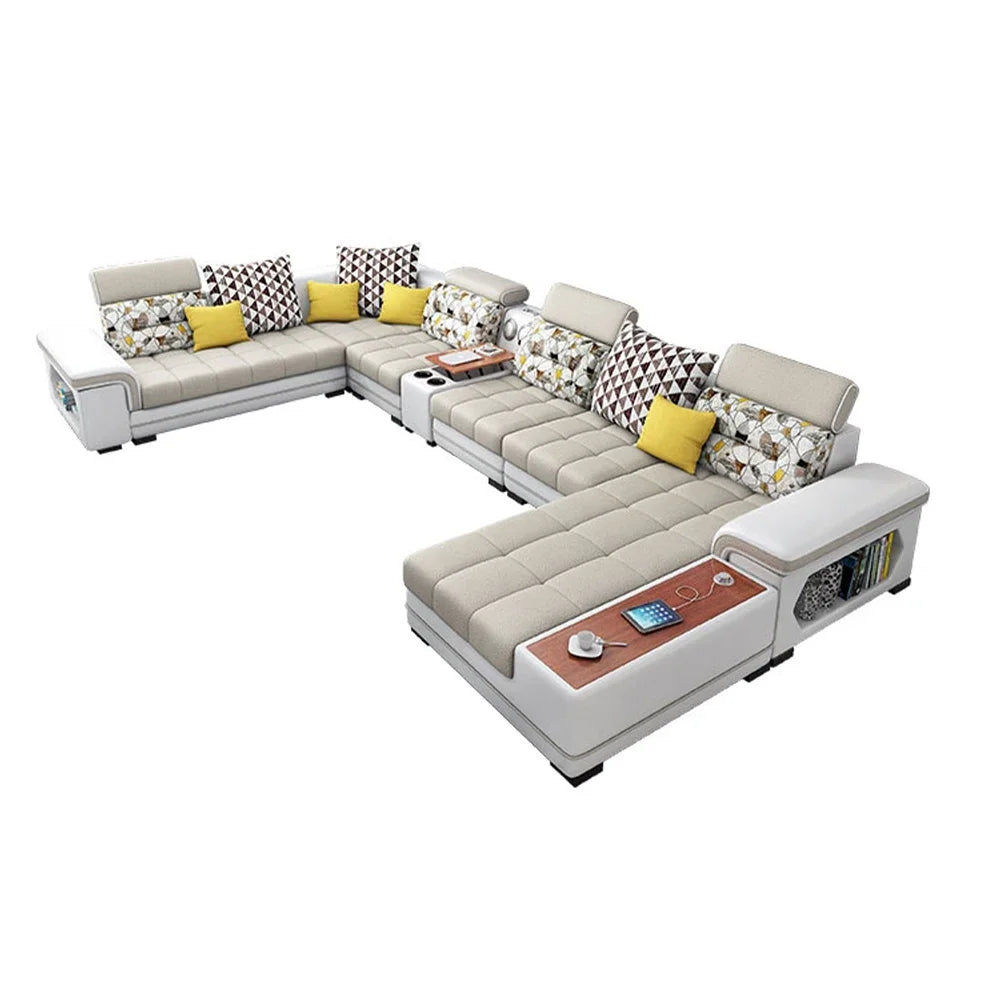 Big U-Shape Coth Living Room Sofa Sets with USB, Speaker, Stools,Bluetooth - Linlamlim Fabric Sectional Sofas for Home Furniture