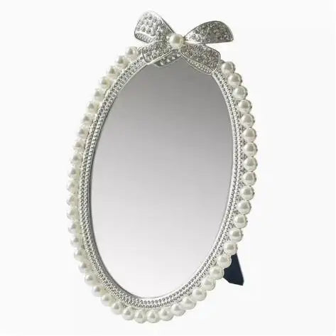 7-inch Single Face Pearl Decor Metal Frame Silver Plated Tabletop Makeup Mirror Decorative Mirrors For Fashion Room Decor J16