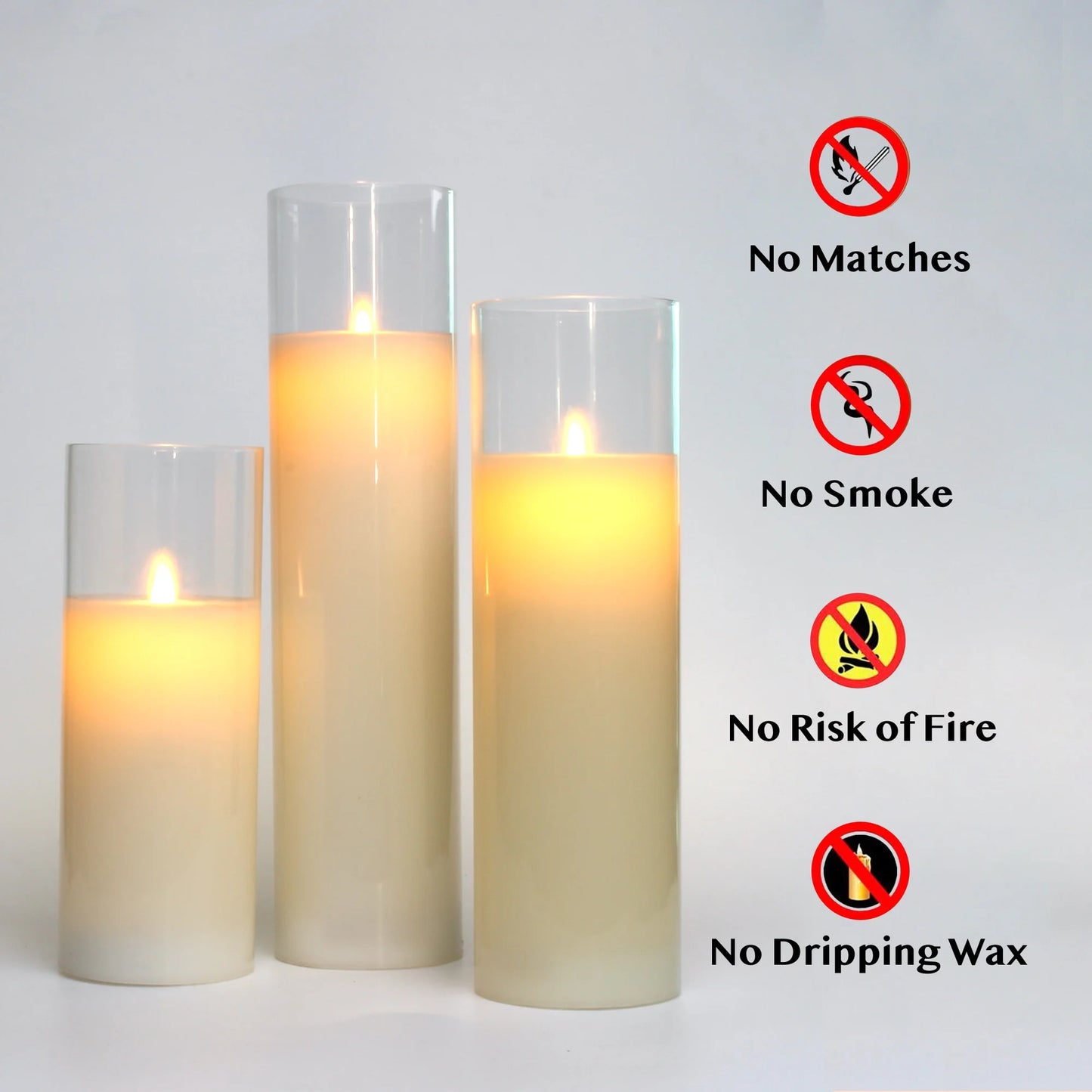 LED Candles with Remote Control Cycling Timer 8" 10" 12" Glass Flameless Candles Battery Operated Real Wax Pillars Glass