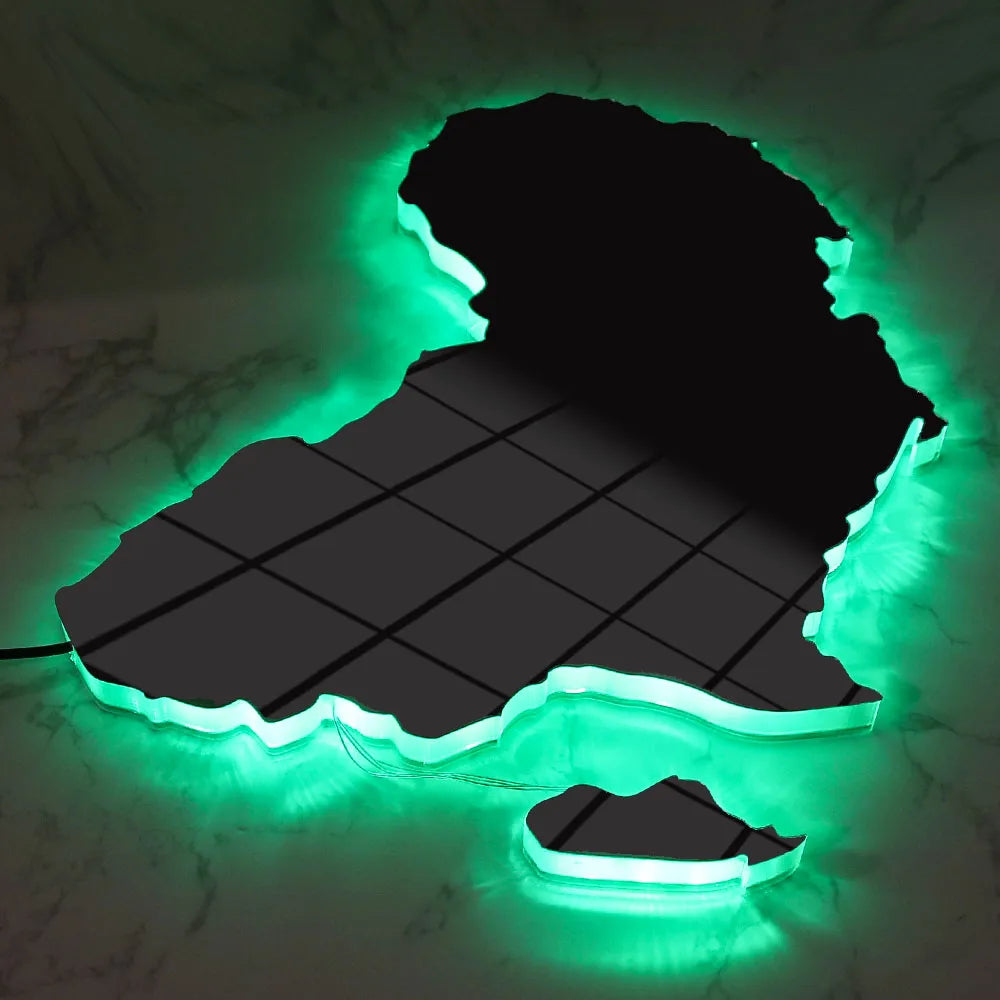 Map Of Africa Light Up Neon Sign For Bedroom Office Glowing African Map Geography Luminous Wall Mirror LED Lighting Home Decor