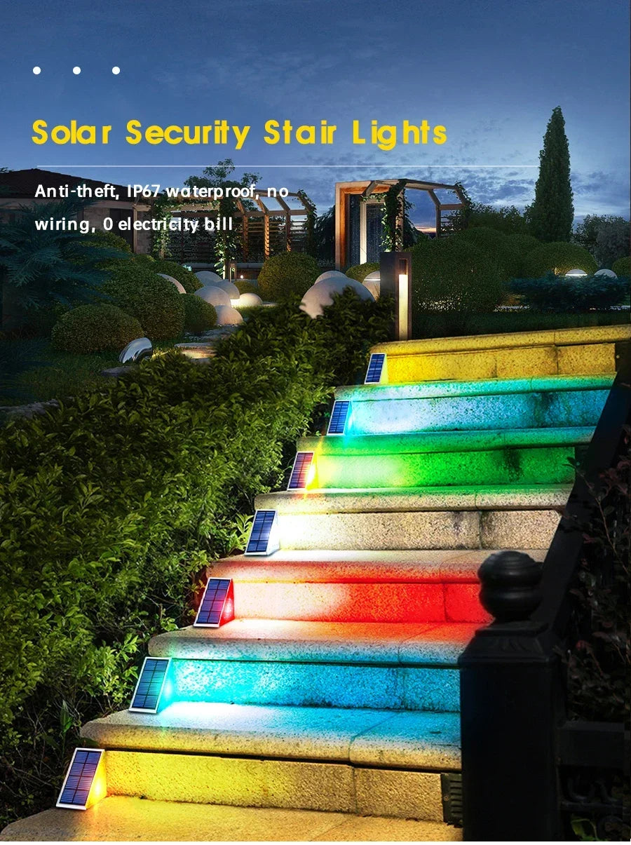 6pcs LED Step Lamp Stair Light Outdoor IP67 Waterproof Solar Light With Lens Anti-theft Decor Lighting For Garden Deck Path