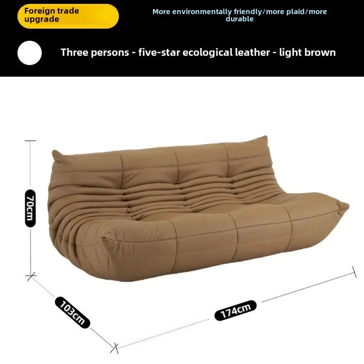 Fashion freehand space original first layer cowhide three-person Italian minimalist Togo caterpillar lazy sofa