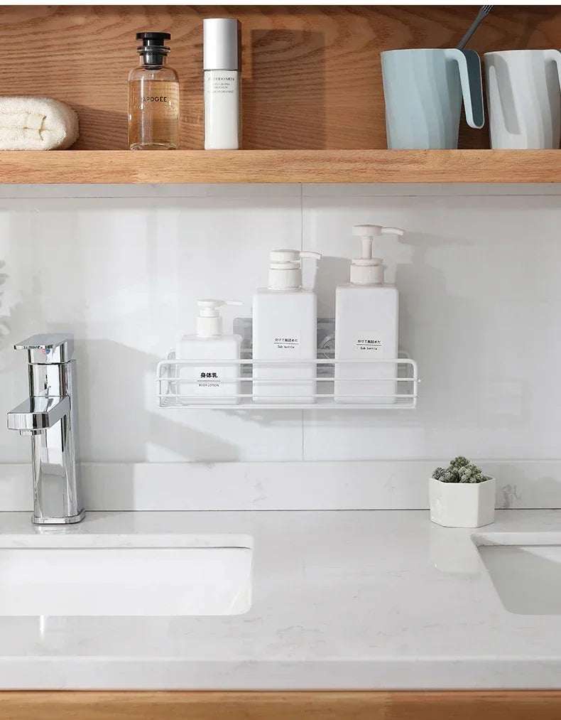 Corner StoraBathroom Organizer Shelf Wall Mounted Corner Storage Shelves Shampoo Holder Cosmetic Rack Iron Shower Drain Basket
