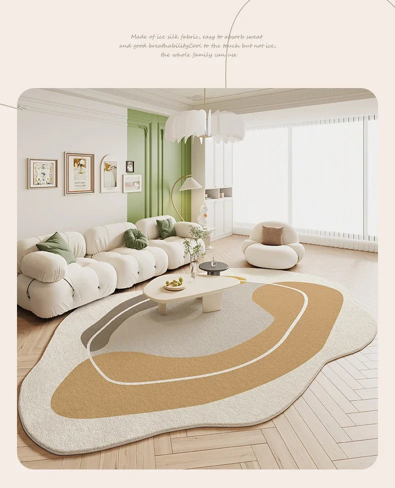 Green Cream Rugs for Bedroom Large Area Living Room Decoration Irregular Shape Carpet Soft Fluffy Lounge Rug Anti-slip Study Mat