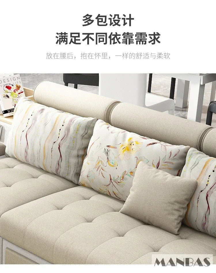 Linlamim Fabric Sofa Set Furniture Living Room Sofa Set with USB and Stools / Big U Shape Cloth Couch Sofas for Home Furniture