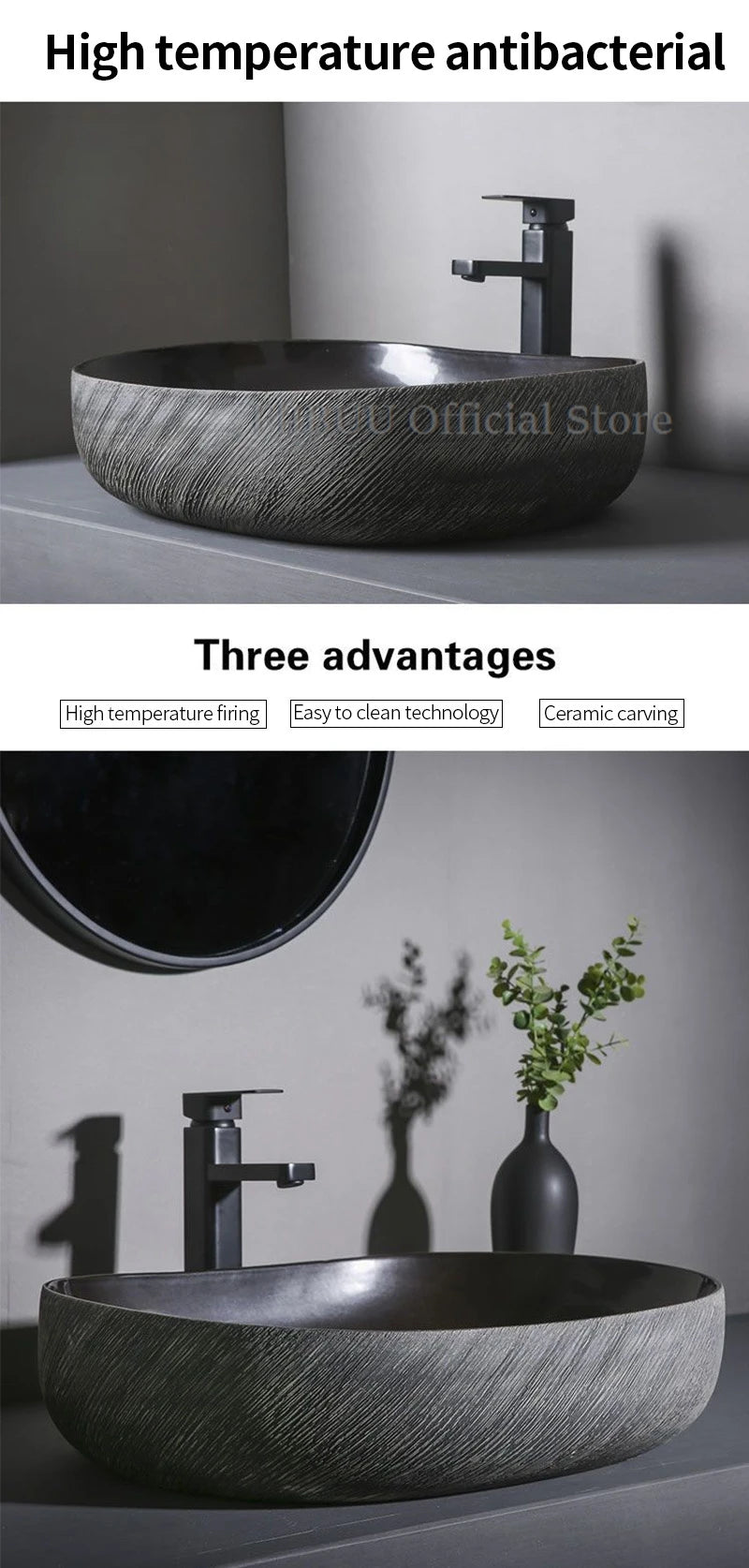 Ceramic Bathroom Vessel Sink Bowl Above Counter Art Single Sink Drain Lavatory Wash Hand Basin Household Countertop Wash Basin