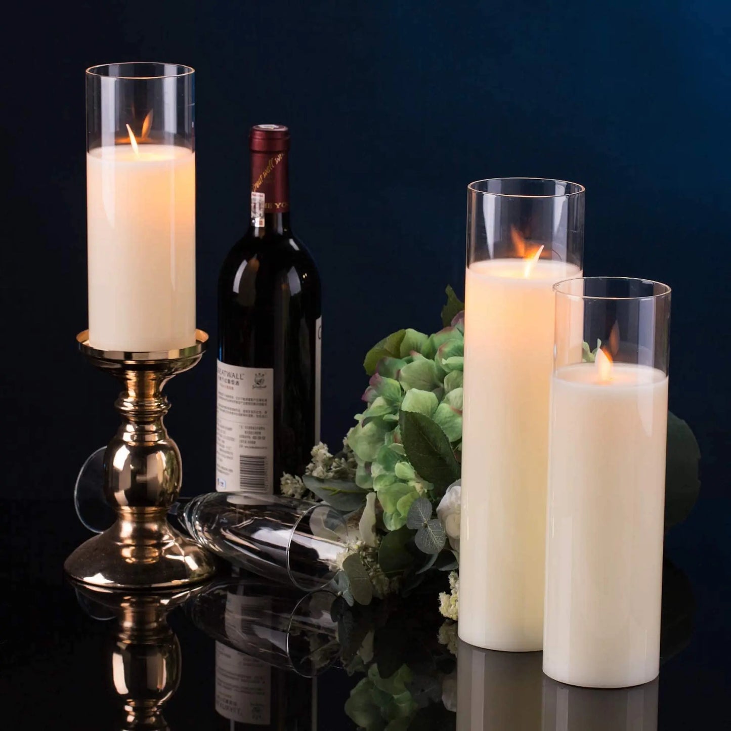 LED Candles with Remote Control Cycling Timer 8" 10" 12" Glass Flameless Candles Battery Operated Real Wax Pillars Glass
