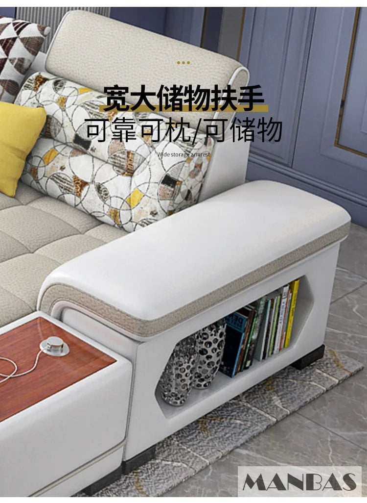 Big U-Shape Coth Living Room Sofa Sets with USB, Speaker, Stools,Bluetooth - Linlamlim Fabric Sectional Sofas for Home Furniture
