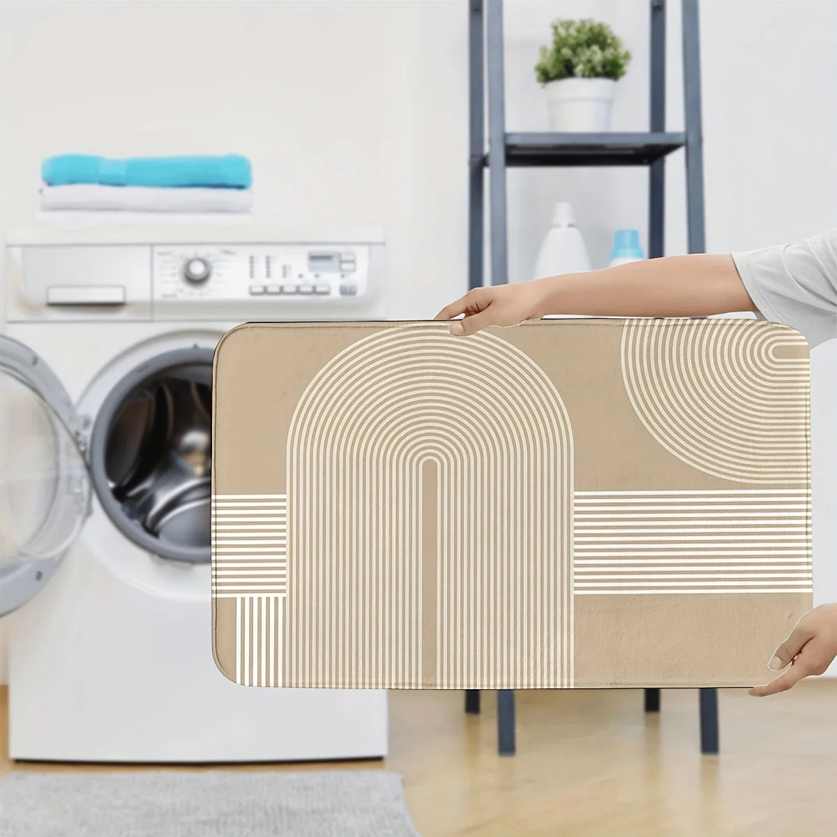 3 Piece Scandinavian Bathroom Mat Set - Non-Slip Washable Rug with Toilet Seat Cover and Contour Mat for Bathroom Decor