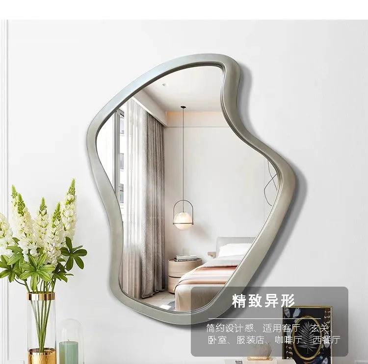 Nordic Minimalism Style Wall-Hanging Mirror Home Decoration Bathroom Makeup Mirror Creative Irregular Shape LED Light Hd Mirror