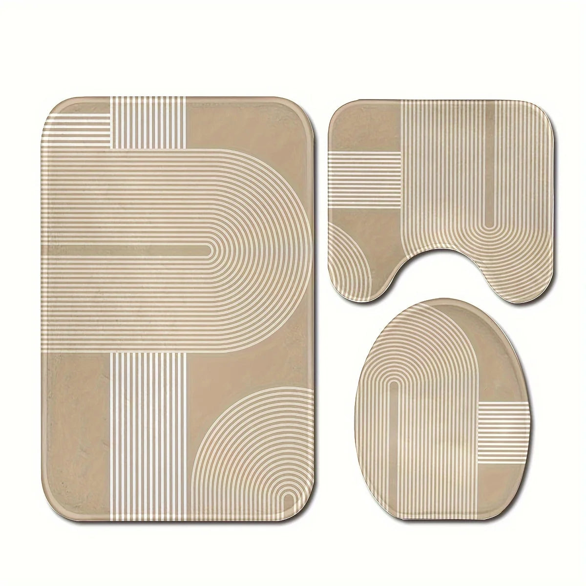 3 Piece Scandinavian Bathroom Mat Set - Non-Slip Washable Rug with Toilet Seat Cover and Contour Mat for Bathroom Decor